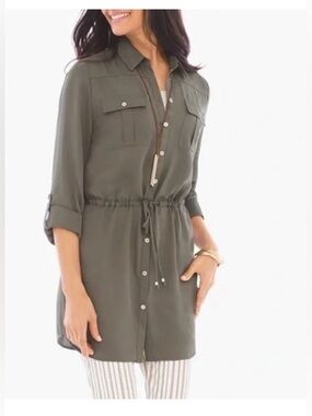 Chico's,Khaki Green, utility,Button-Front, Drawstring Tunic, Chico size 1 (med)